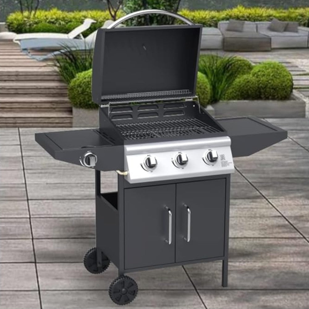 Barbecue à gaz 3 feux avec brûleur et pierre de lave pour usage extérieur