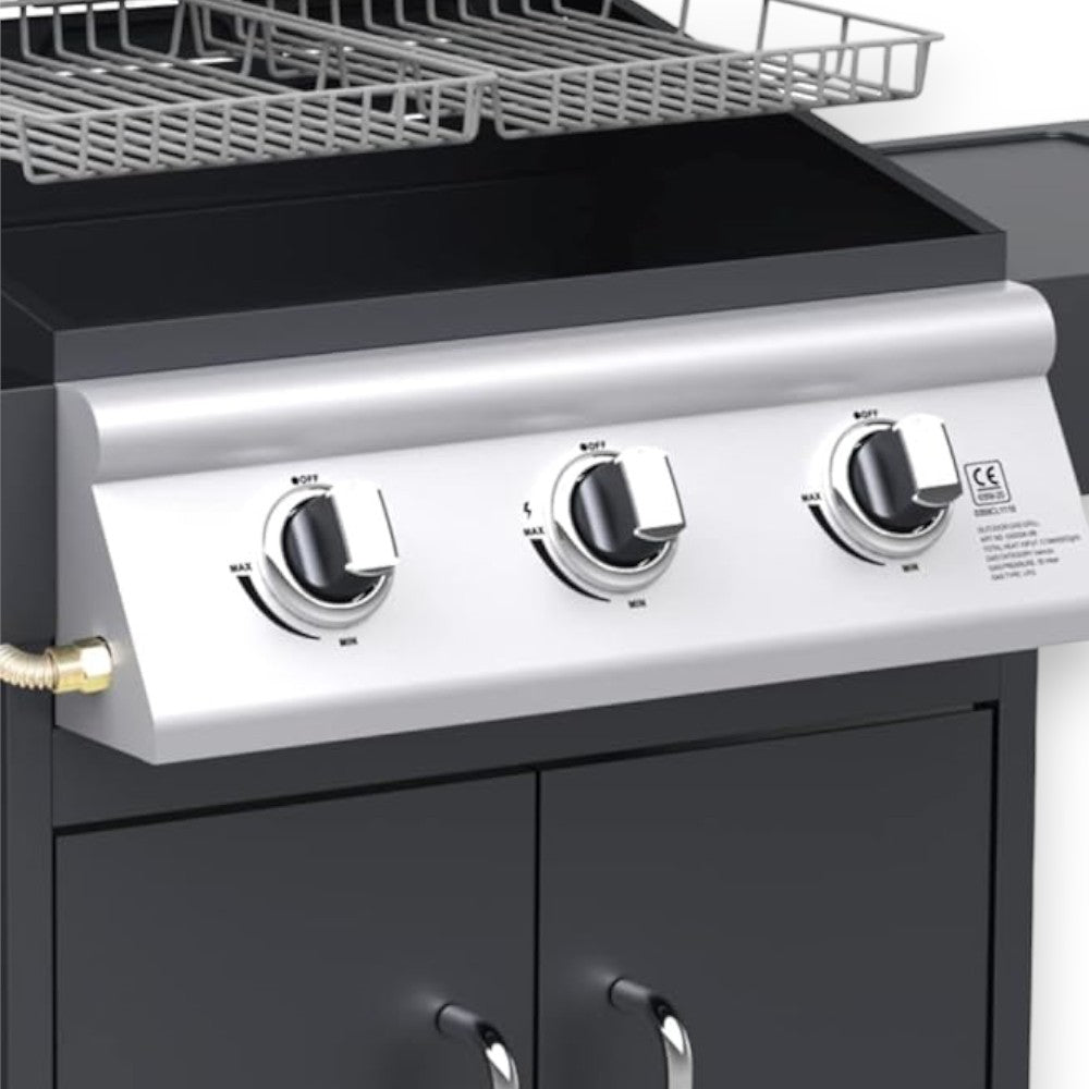 Barbecue à gaz 3 feux avec brûleur et pierre de lave pour usage extérieur