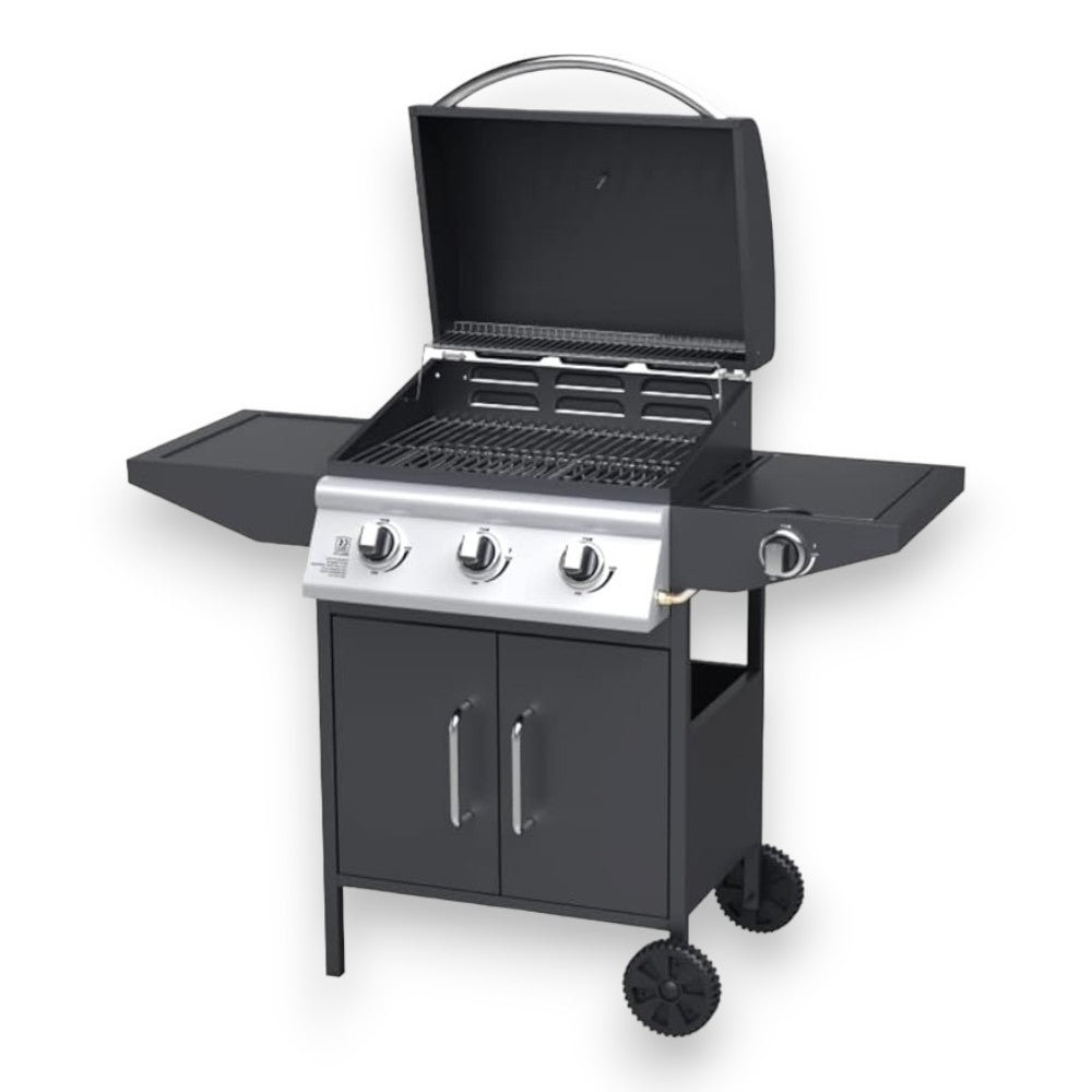 Barbecue à gaz 3 feux avec brûleur et pierre de lave pour usage extérieur