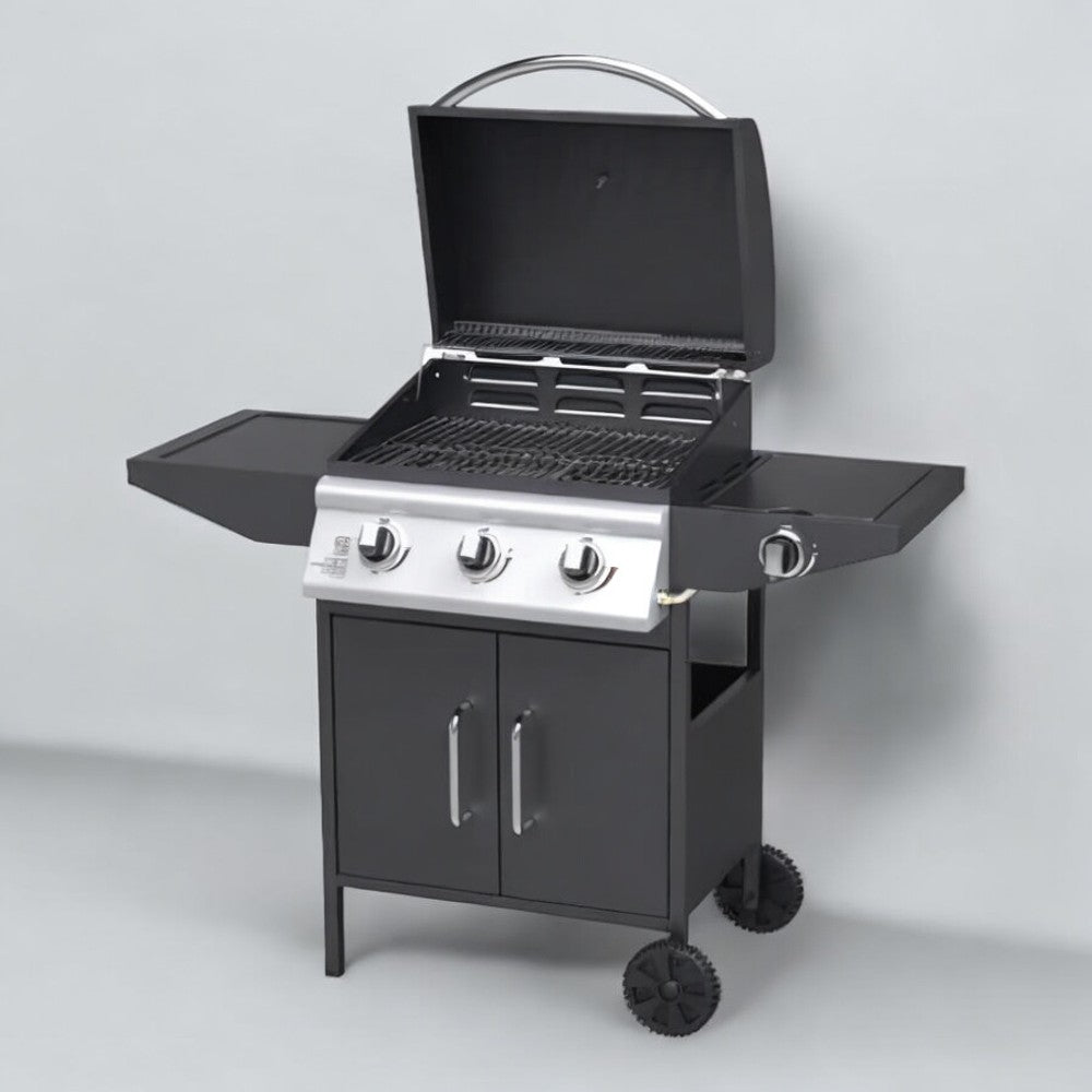 Barbecue à gaz 3 feux avec brûleur et pierre de lave pour usage extérieur