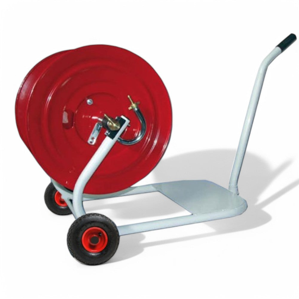Carrello avvolgitubo per irrorazione con pianetto porta pompa in acciaio
