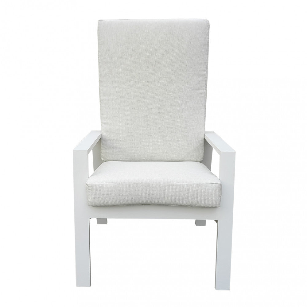 Fauteuil de jardin Nixa en aluminium blanc avec coussins rembourrés et dossier inclinable
