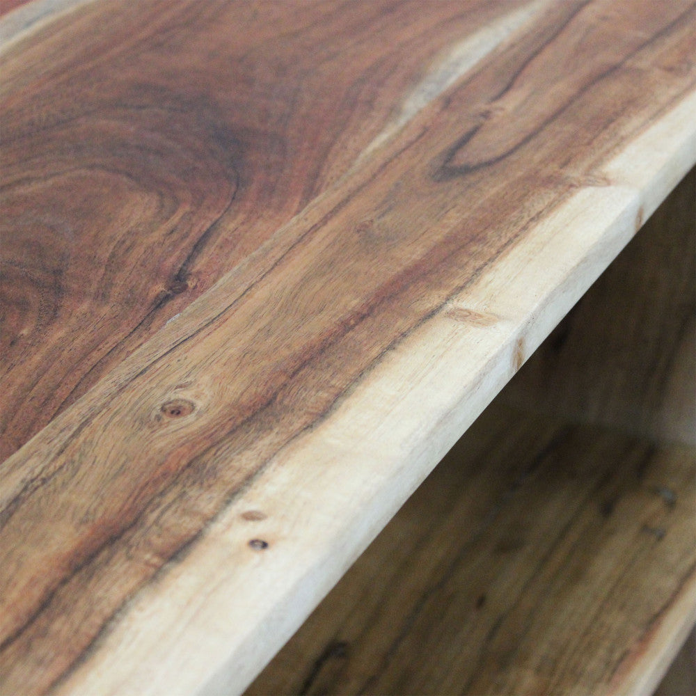 Meuble TV Nister en bois d'acacia avec 2 portes et 2 étagères