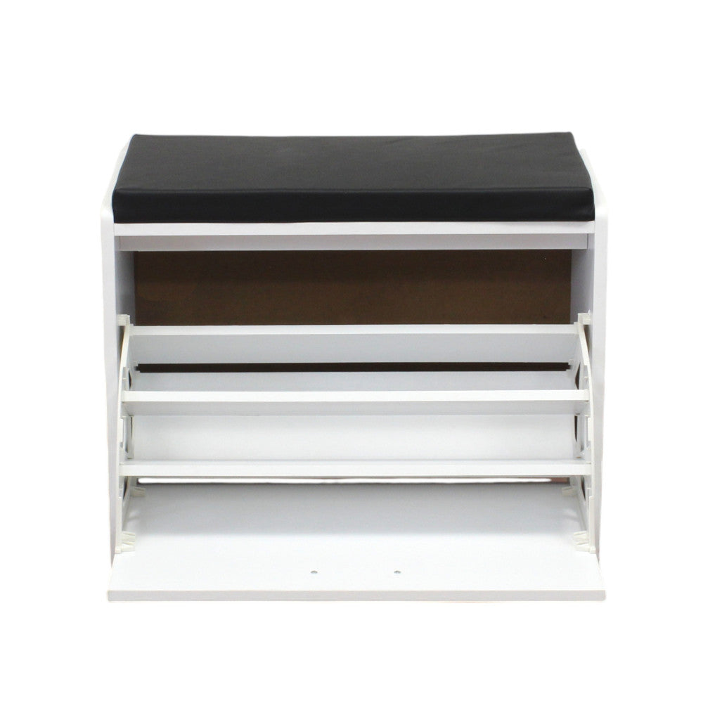 Scarpiera cassapanca doppio scomparto in legno laminato con seduta morbida e maniglie laterali Eusebia