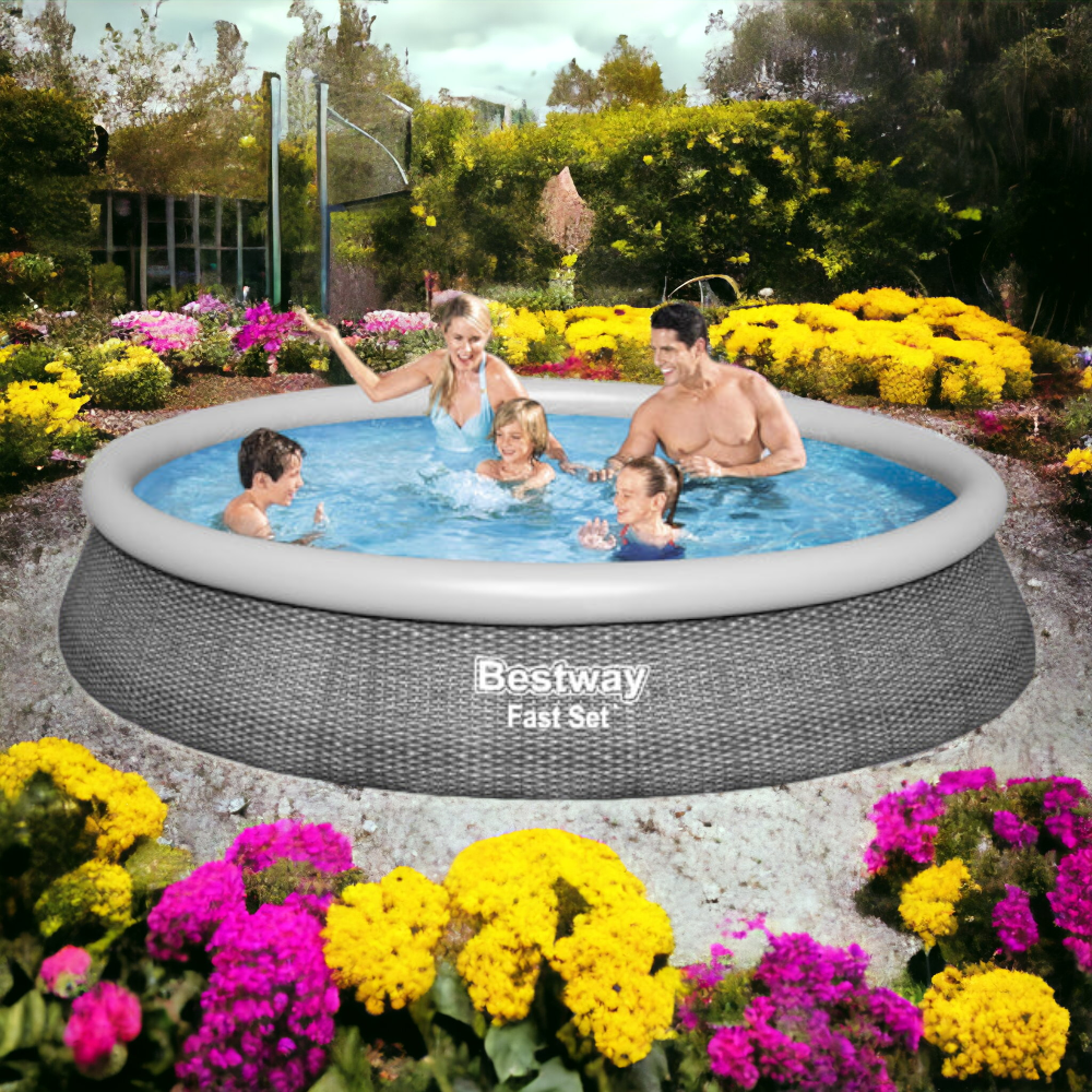 Piscine avec anneau rond autoportant 396x84 cm Rotin Gris fast set Bestway 57376