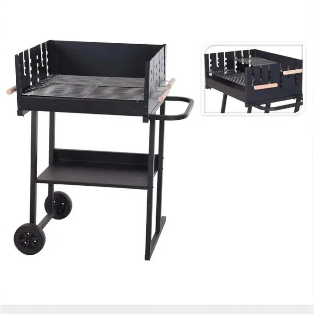 Barbecue a carbonella in acciaio con paravento nero 88x47x93H cm