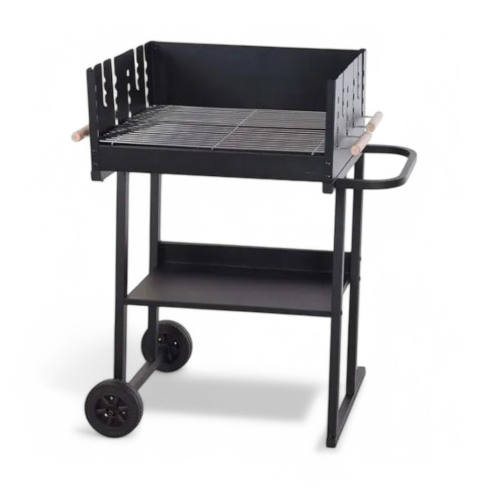 Barbecue a carbonella in acciaio con paravento nero 88x47x93H cm