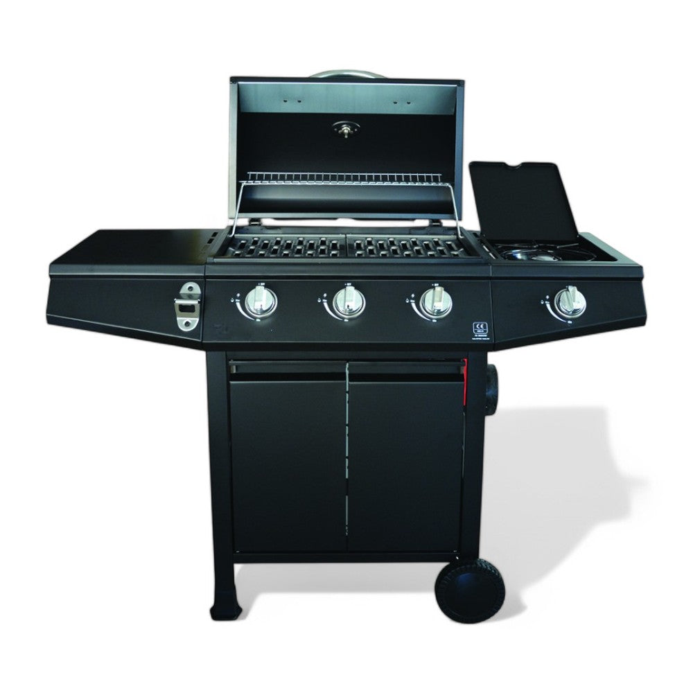 Barbecue à gaz 3 feux + brûleur latéral avec structure en acier noir Lapillo Mini