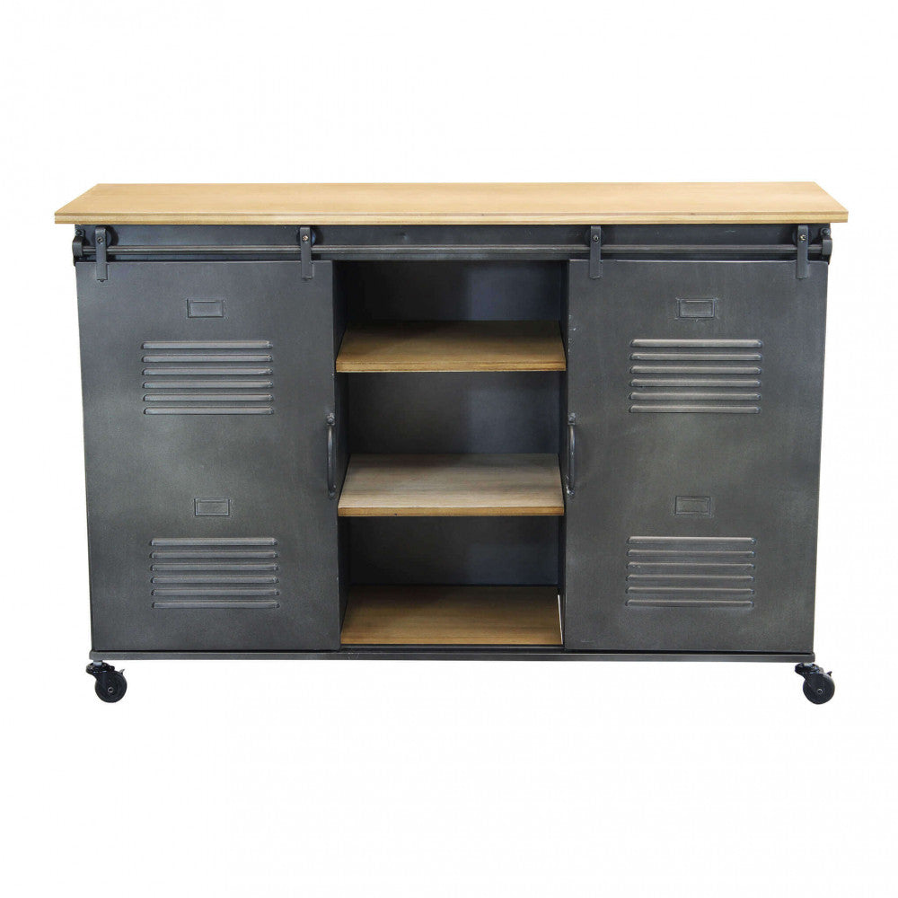 Mobile in acciaio e legno con ripiani e ante scorrevoli 116x40xH77 cm