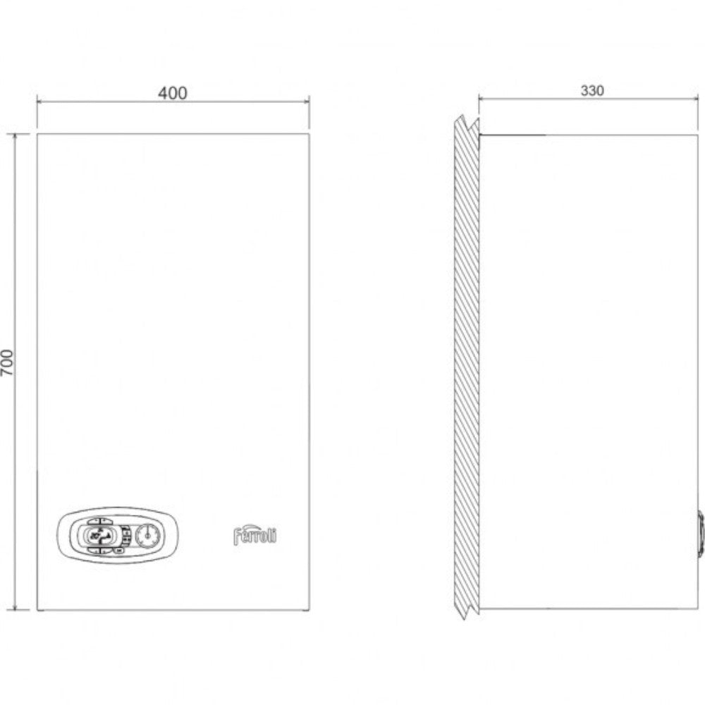 Caldaia istantanea a camera aperta 25 Kw A con pannello comandi e interfaccia utente a display, con tasti di impostazione gpl e metano 40x33xH70 cm Divatech D Ln