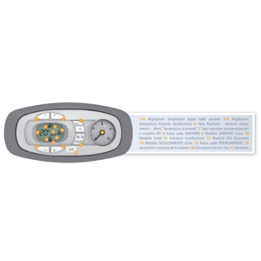 Caldaia istantanea a camera aperta 25 Kw A con pannello comandi e interfaccia utente a display, con tasti di impostazione gpl e metano 40x33xH70 cm Divatech D Ln