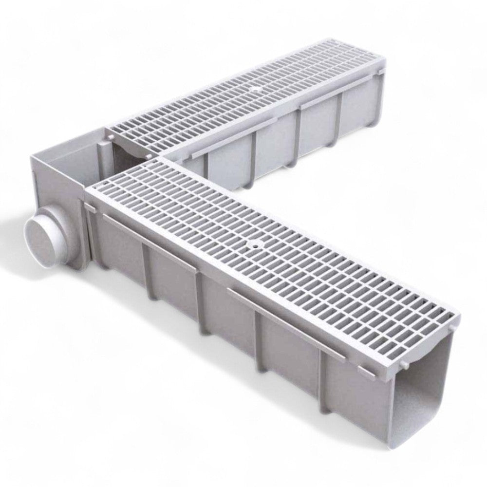 Canaletta drenaggio in polipropilene grigio con griglia per deflusso acque piovane 50x13x14 cm