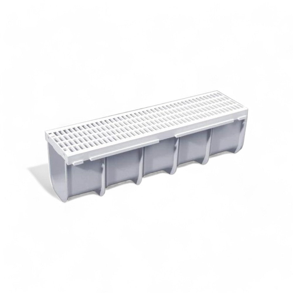 Canaletta drenaggio in polipropilene grigio con griglia per deflusso acque piovane 50x13x14 cm