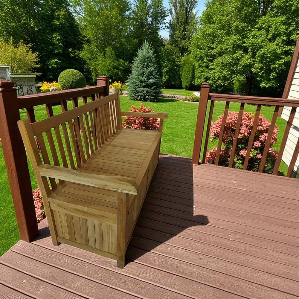 Panchina baule cassapanca in legno di teak 160x64x92 cm con braccioli
