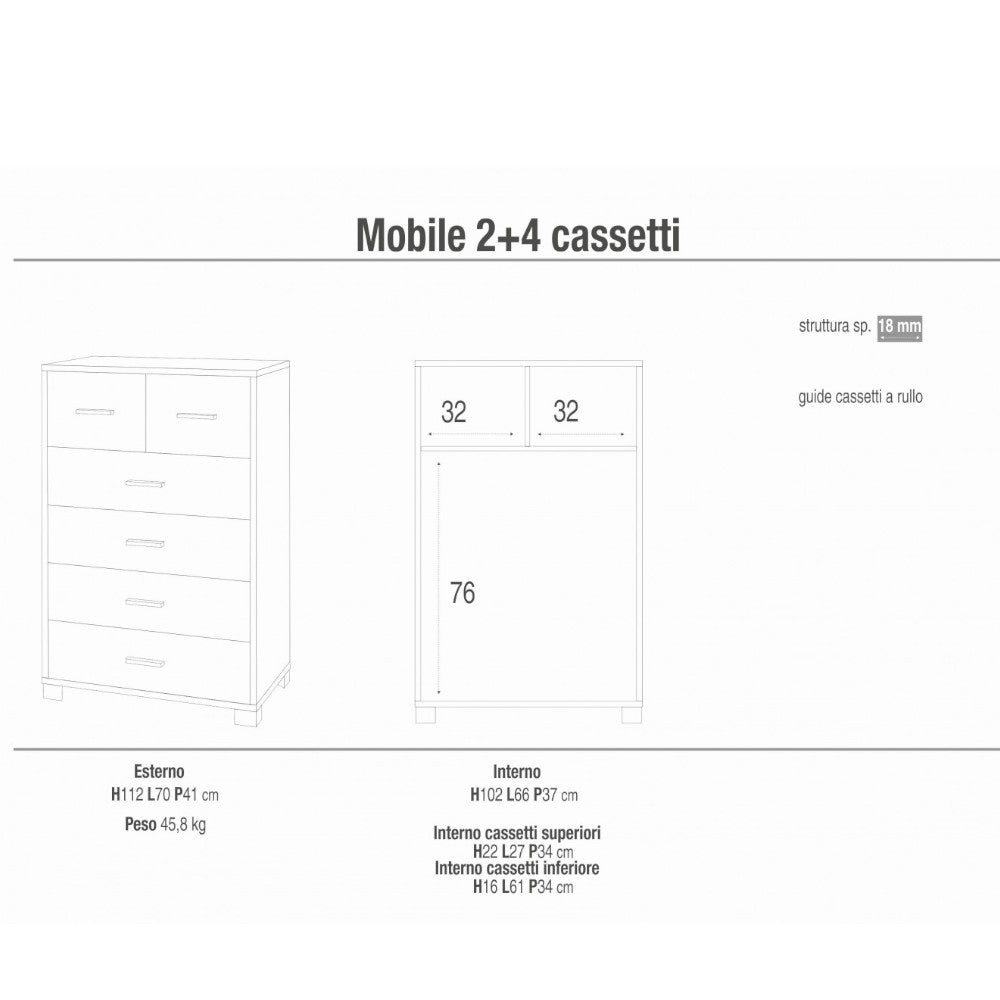 A772Ttqb030K Armoire 4+2 Tiroirs - Kit Titane et Chêne Blanc