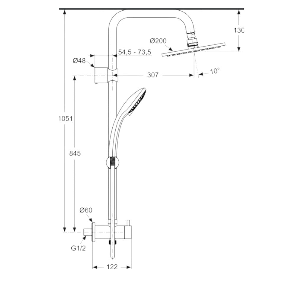 Colonna doccia cromata con soffione tondo 20 cm e doccetta con riduttore 10 cm idealduo