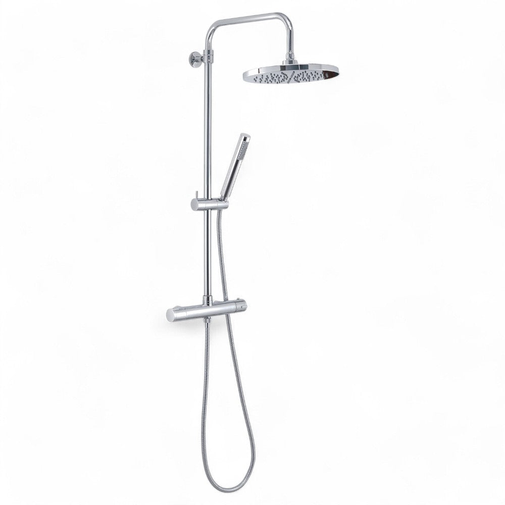 Set colonna doccia tondo cromo con miscelatore termostato soffione 1 getto e doccetta 28x50x85-126 cm