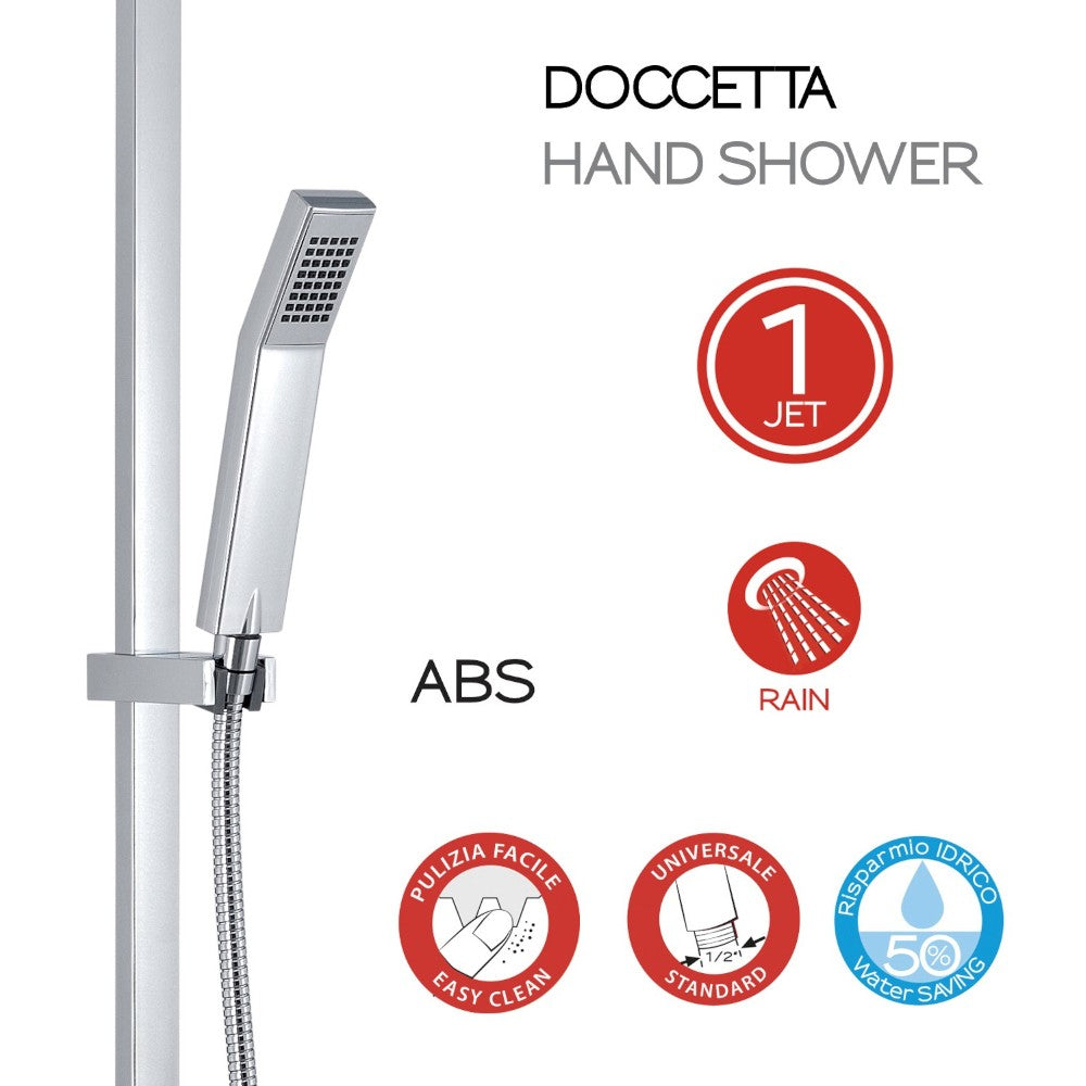 Set colonna doccia quadra cromo in acciaio inox con soffione doccetta 1 getto e miscelatore termostatico abs star mix 01