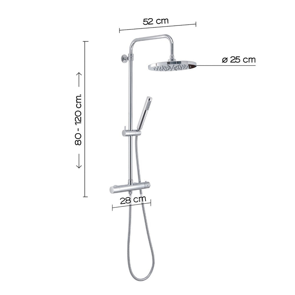 Set colonna doccia tondo cromo con miscelatore termostato soffione 1 getto e doccetta 28x50x85-126 cm