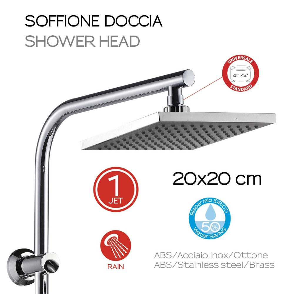 Set colonna doccia regolabile in acciaio 20x45x100 cm con soffione e doccetta 1 getto