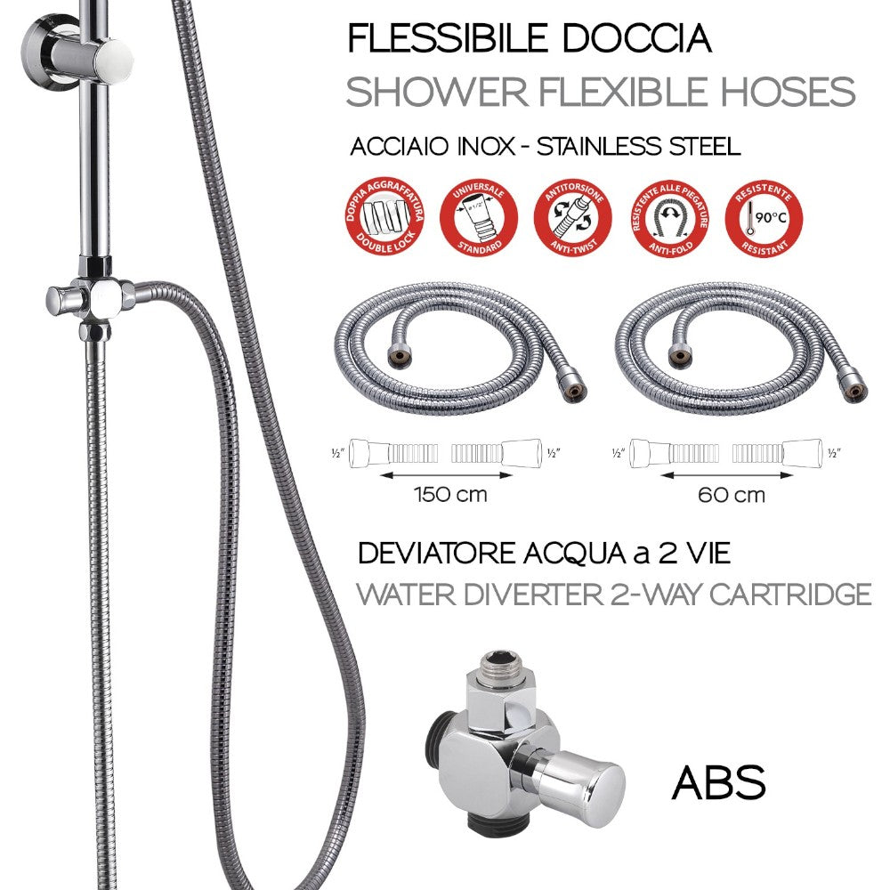 Set colonna doccia regolabile in acciaio 20x45x100 cm con soffione e doccetta 1 getto