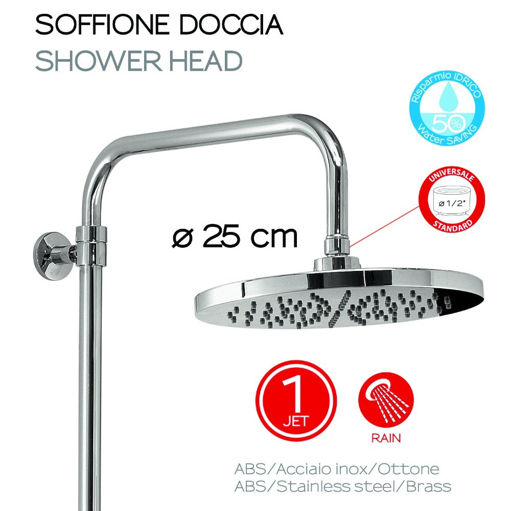 Set colonna doccia tondo cromo con miscelatore termostato soffione 1 getto e doccetta 28x50x85-126 cm