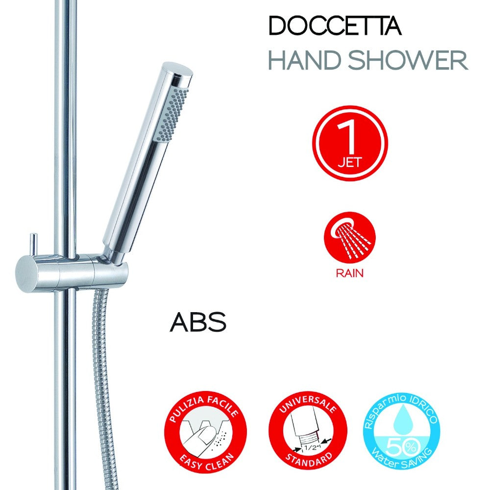 Set colonna doccia tondo cromo con miscelatore termostato soffione 1 getto e doccetta 28x50x85-126 cm