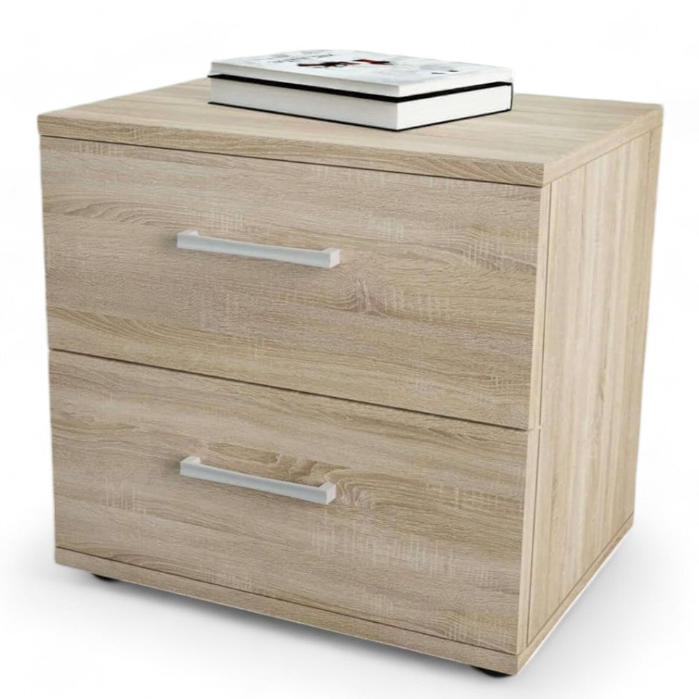 table de chevet avec deux tiroirs 'ares' chêne clair 44,5x35x43,5h cm