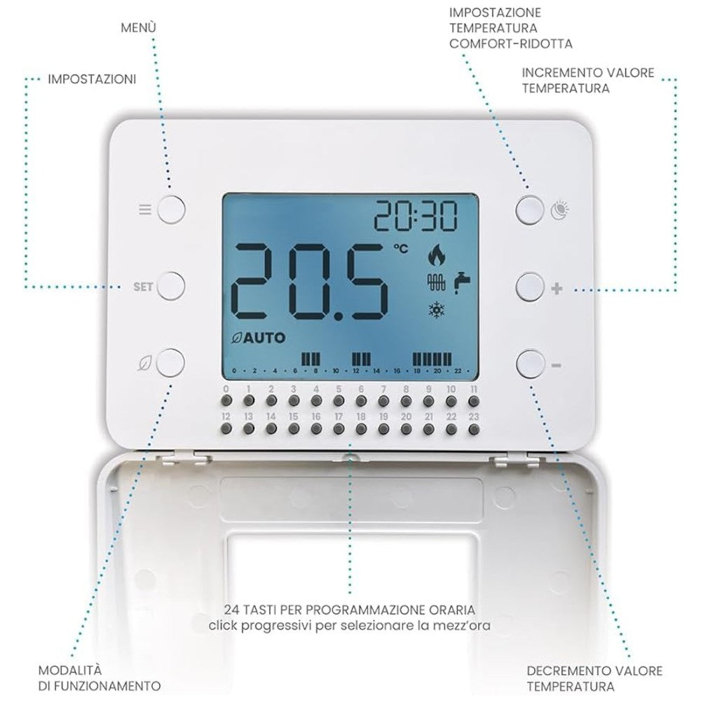 Cronotermostato a parete con programmazione giornaliera Orion Day