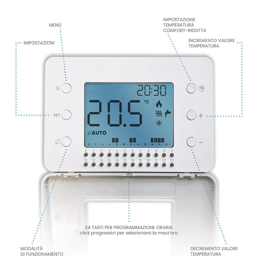Cronotermostato a parete con programmazione giornaliera Orion Day Radio