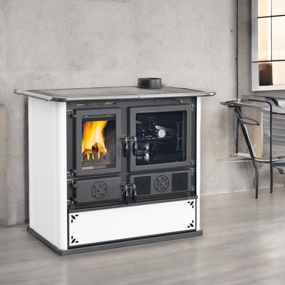 Cucina a legna in acciaio 8.8 Kw 103x65xH85 cm bianca 5.0 Steel Nordica