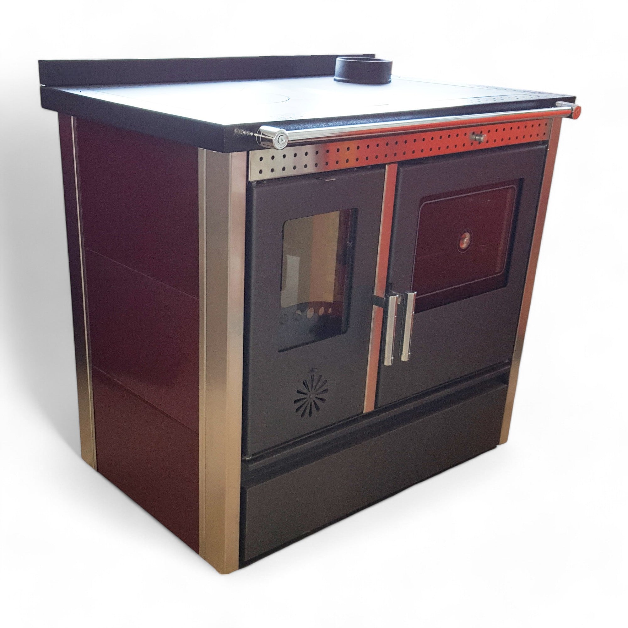 Cuisinière Cuisine chauffage au bois table de cuisson en fonte avec four Structure exclusive en acier inoxydable