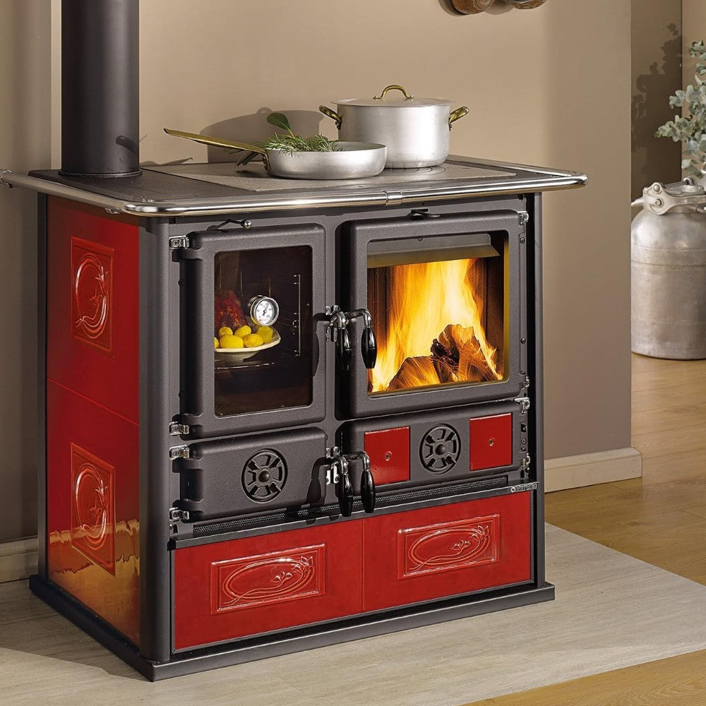 Cuisine Poêle à bois avec revêtement en faïence 6,5 kW Bordeaux Liberty Rose