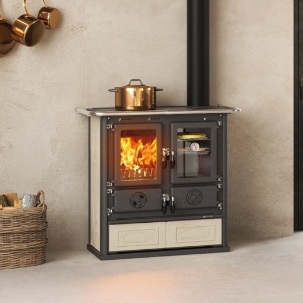 Cuisine au feu de bois Rosetta Bii 7,2 Kw Liberty Cream - mesure 88,5x57,2x84,3h cm. - poids 153 kg