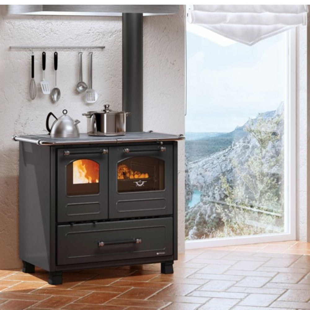 Cuisinière à bois familiale 7,5 Kw Blanc Modèle 4.5 - mesure 96,4x64,2x85,3h cm. - poids 125 kg