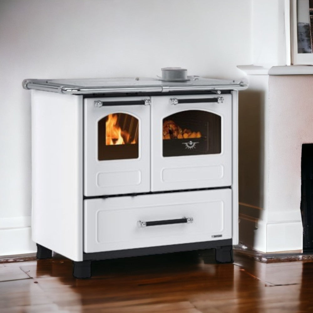 Cuisinière à bois familiale 7,5 Kw Blanc Modèle 4.5 - mesure 96,4x64,2x85,3h cm. - poids 125 kg