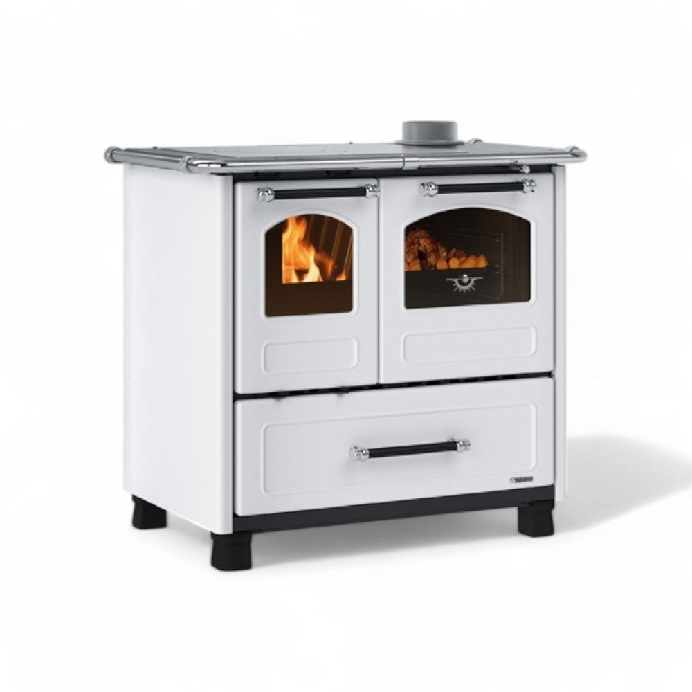 Cuisinière à bois familiale 7,5 Kw Blanc Modèle 4.5 - mesure 96,4x64,2x85,3h cm. - poids 125 kg