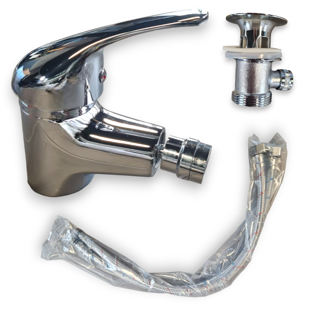 Mitigeur en laiton chromé avec vidage et flexibles Agliaia 