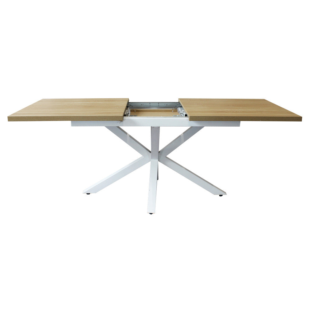 Tavolo allungabile con piano in mdf naturale e struttura in metallo bianco 90x160/200xH75 cm Gariè
