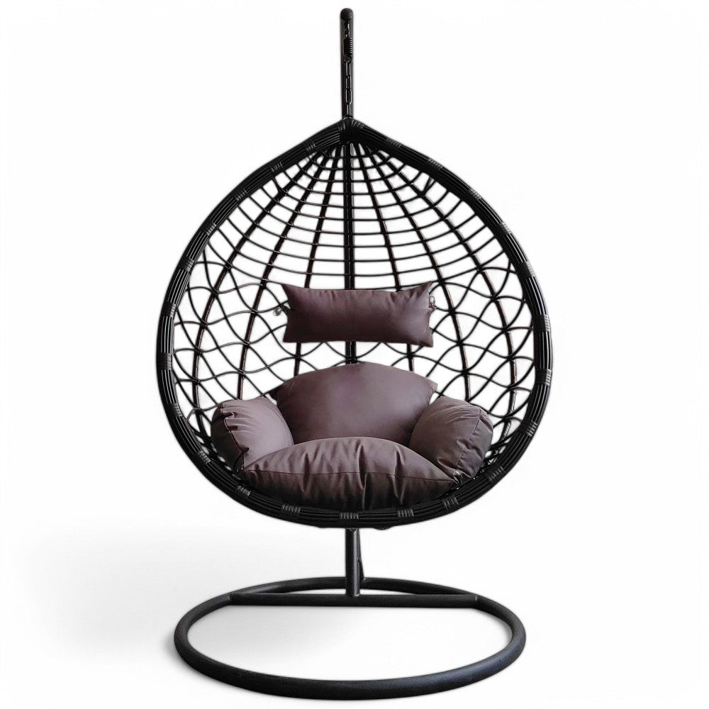 Dondolo sospeso antracite struttura in metallo con seduta in wicker 195x105x120cm