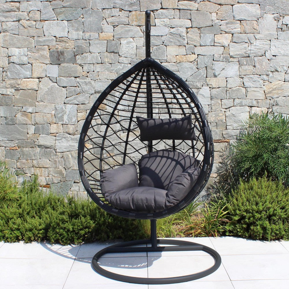 Dondolo sospeso antracite struttura in metallo con seduta in wicker 195x105x120cm