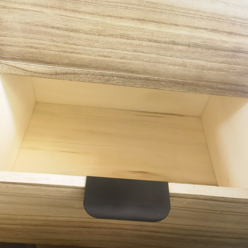 Mobiletto in legno con due cassetti e un'anta per soggiorno e camera