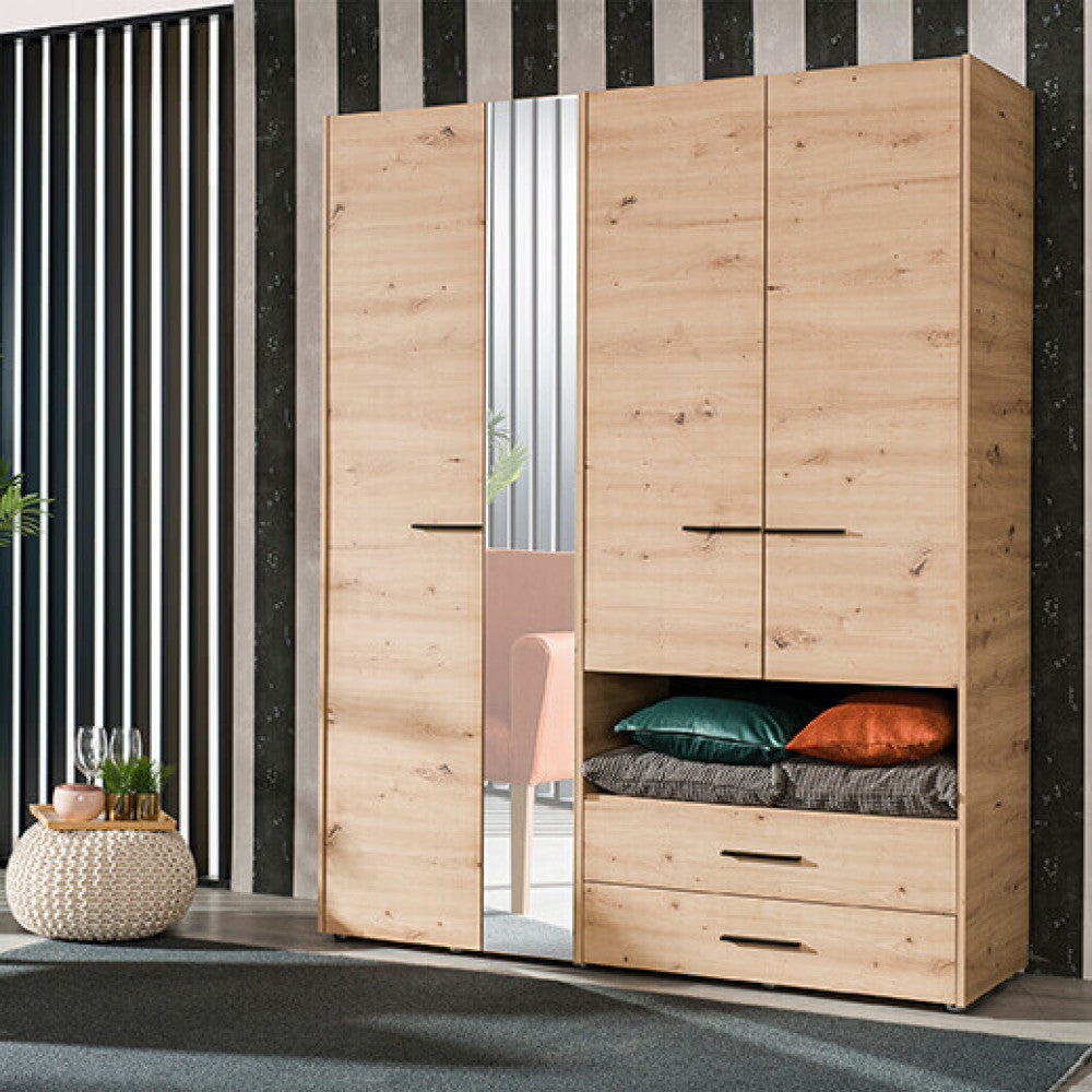 Armoire à 3 portes et 2 tiroirs en bois mélaminé bilaminé avec compartiment de rangement Silvian