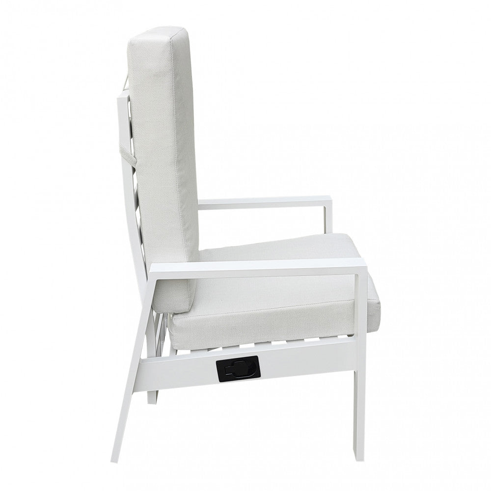 Fauteuil de jardin Nixa en aluminium blanc avec coussins rembourrés et dossier inclinable