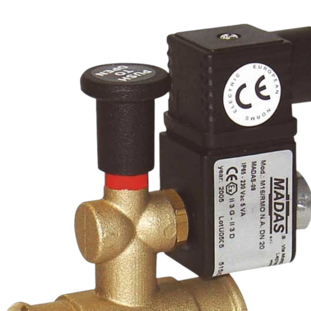 Elettrovalvola riarmo manuale per gas normalmente aperta 1/2 pollici con tensione 230v pressione max 500mba