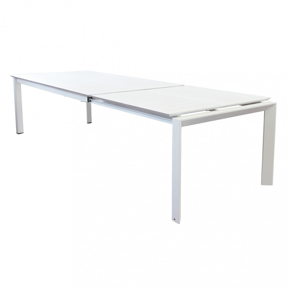 Table d'extérieur avec structure en aluminium blanc extensible jusqu'à 3 mètres avec plateau à lattes Agropoli