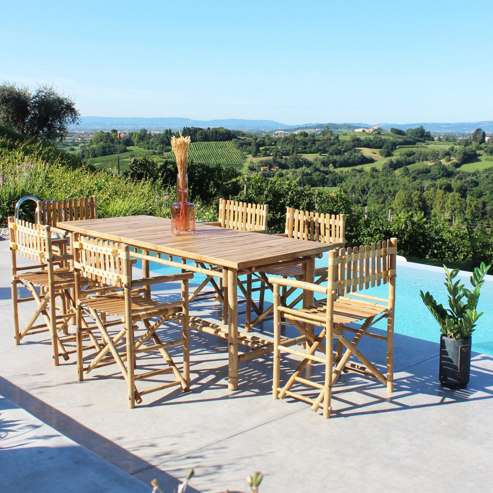 Table d'extérieur rectangulaire 200x80xH75 cm avec structure en bambou Tropikal 