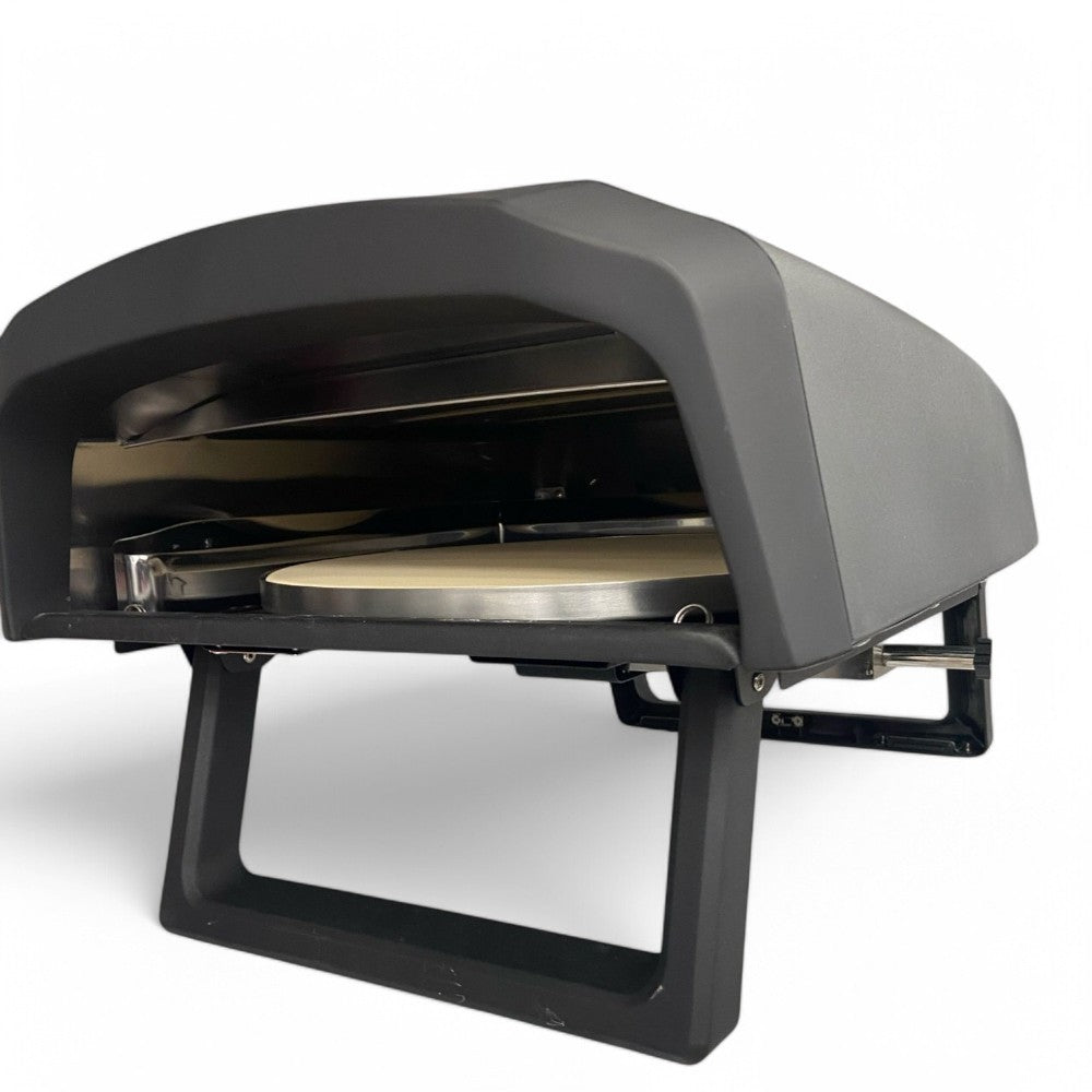 Forno pizza a gas con piatto rotante e doppio bruciatore in acciaio inox 64x44x31,5 cm