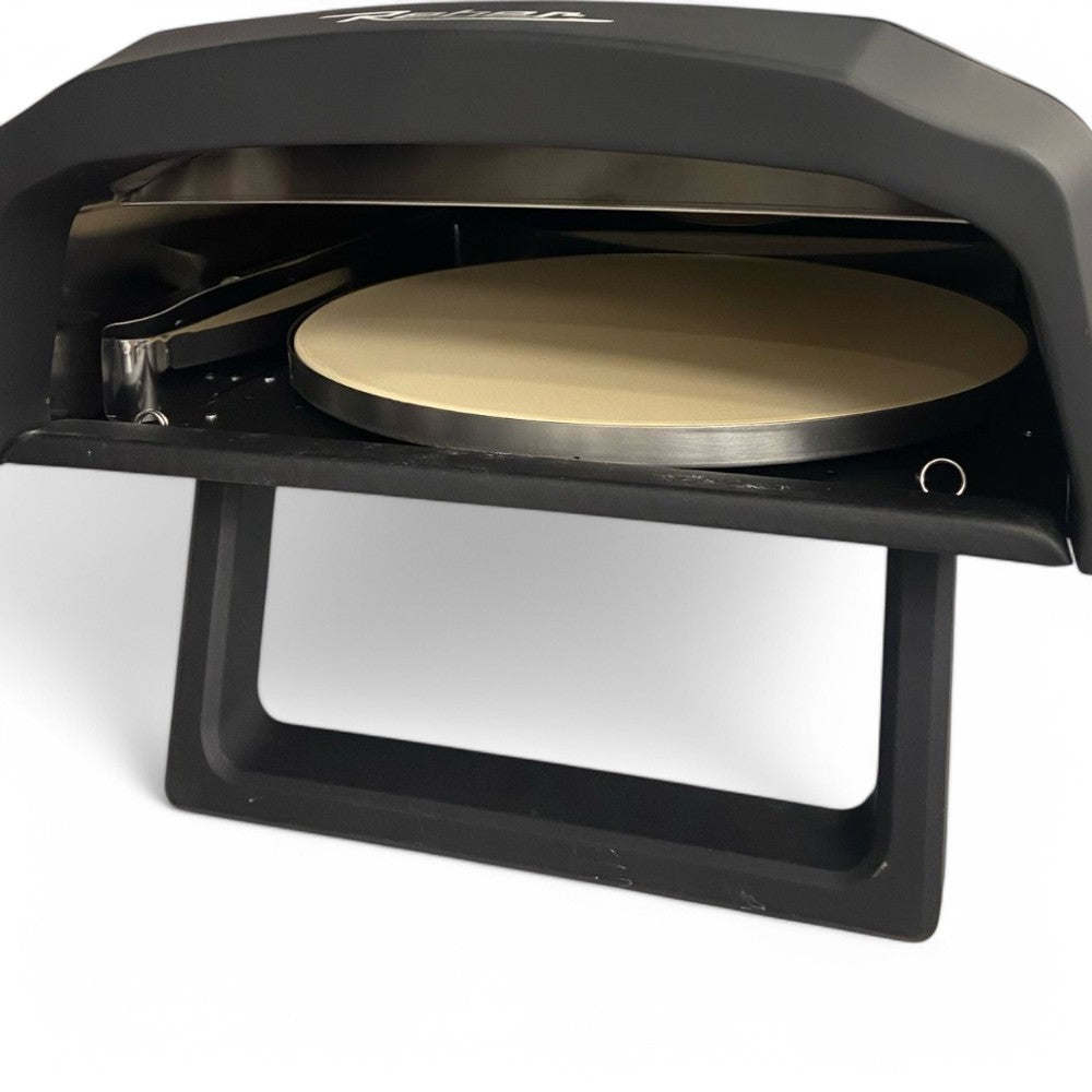 Forno pizza a gas con piatto rotante e doppio bruciatore in acciaio inox 64x44x31,5 cm