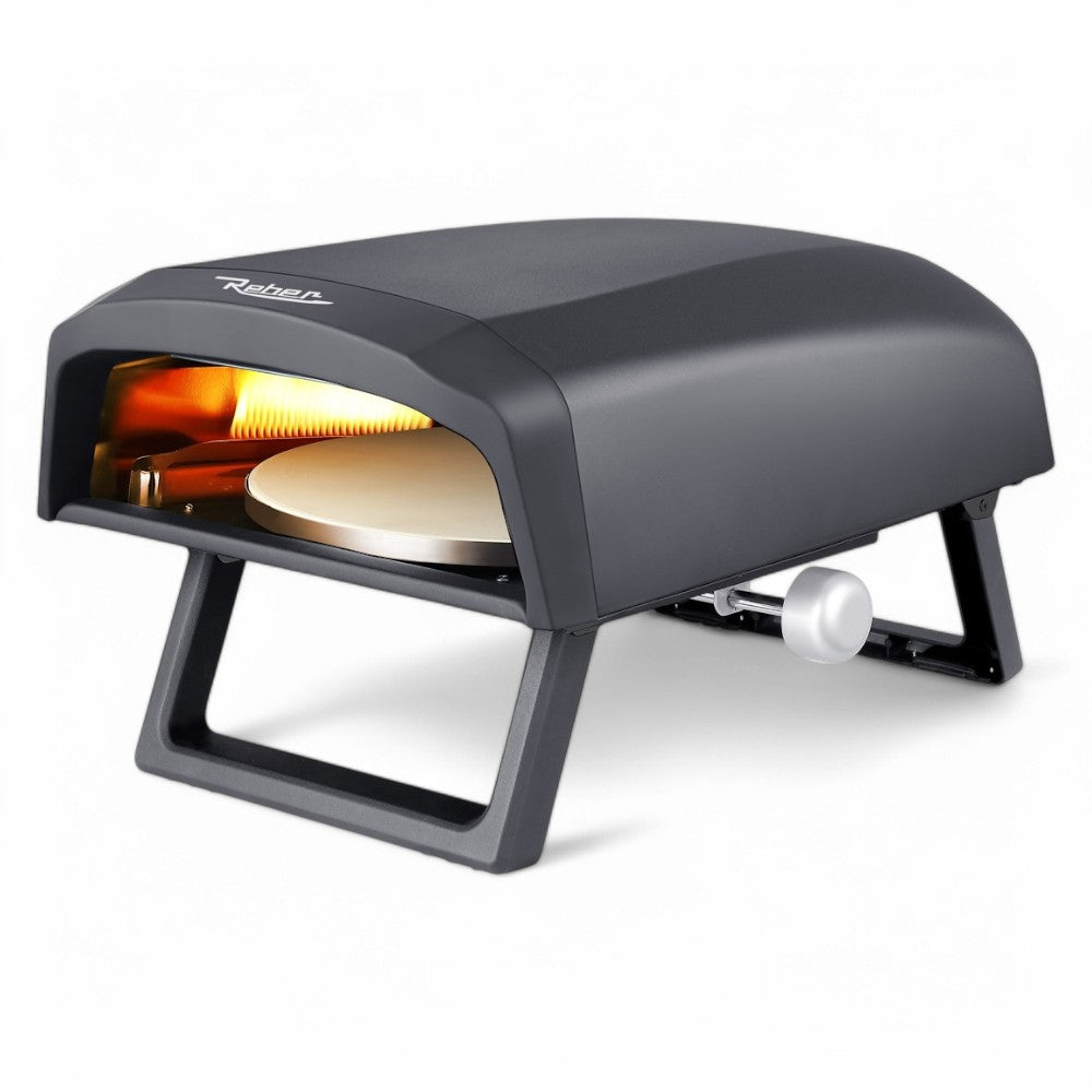 Forno pizza a gas con piatto rotante e doppio bruciatore in acciaio inox 64x44x31,5 cm